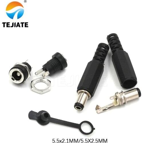 10PCS DC Power Connector pin 2.1x5.5mm Female Plug Jack + Male Plug Jack Socket Adapter DC-022B 5.5X2.5MM