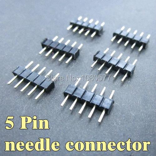 100pcs 5 pin needle led connector RGBW double male for 3528 5050 SMD RGB LED Strip Free Shipping