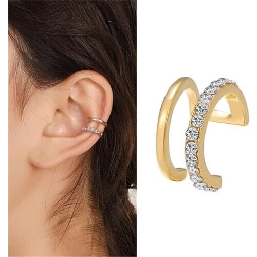 2021 fashion womens earrings line flash diamond double C ear bone clip U-shaped no ear hole ear clip exclusive to women