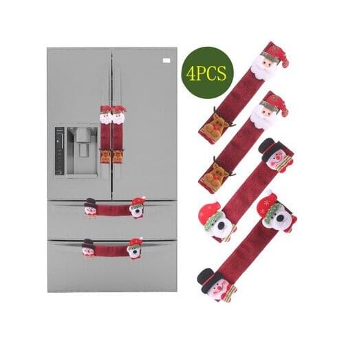 4pcs Christmas Refrigerator Microwave Door Handle Cover Gloves Protector For Fridge Oven Handle Cover Door Knob Christmas decor