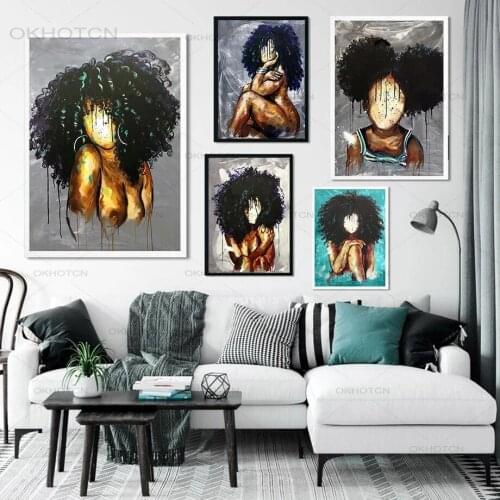 Abstract Blur Black African Girl Portrait Wall Art Canvas Painting Nordic Posters and Prints Wall Pictures for Living Room Decor