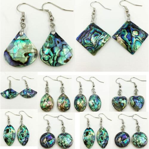 Free shipping Fashion Jewelry New Zealand Ablone Shell Art Bead Dangle Earrings Pair WB631