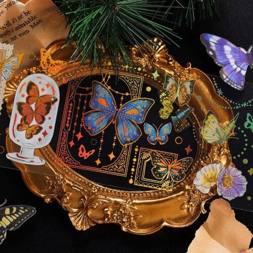 Long Bronzing PVC Decorative adhesive tape Cute Butterfly Masking Washi Tape Diy Scrapbooking Sticker Label Japanese Stationery
