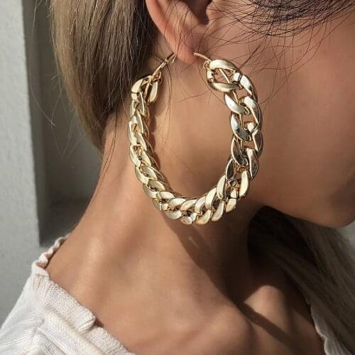 Exknl Round Big Drop Earrings for Women Vintage Gold Color Ethnic Statement Long Dangle Party Chain Earrings Fashion Bar Jewelry