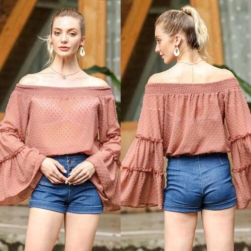 Kili WomenS One Shoulder Ladies Flare Sleeve Long Sleeve Top Khaki