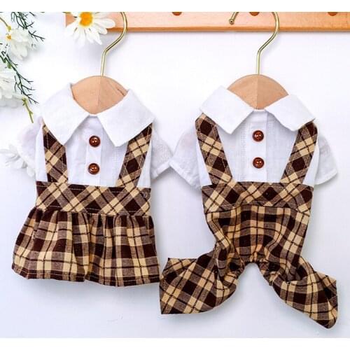 Spring Autumn Dog Clothes Pet Couples Dress Plaid Splicing Dogs Jumpsuit Cat Dresses Ladies Puppy Skirt Gentleman Pets Overalls