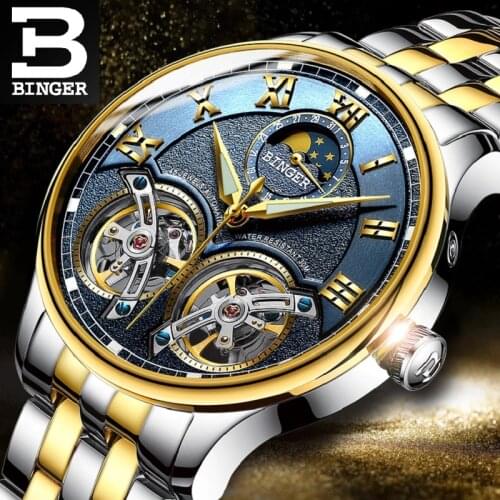 Binger Role Luxury Brand Mechanical Men Watches Skeleton Sapphire Crystal Mate Waterproof Watch Men Clock Male B-8606M-008