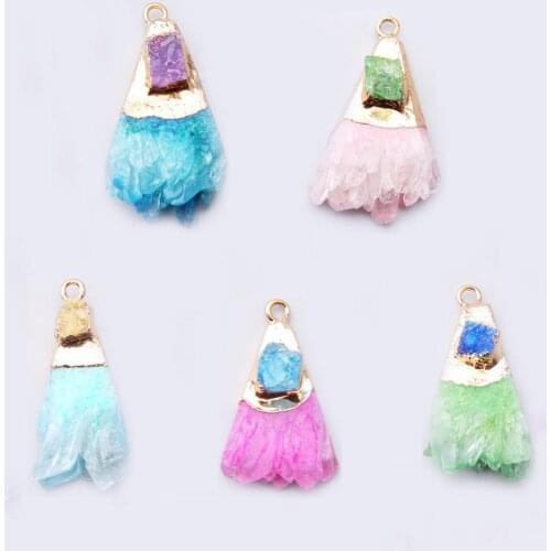 Natural Stone Crystal pendant Necklace agates druzy Crystal Chakra Rock Colorful Stone Pendant Necklace pink blue green Crystal