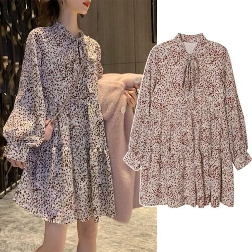 Pregnant Clothes Maternity Dress Spring Autumn Long Sleeve Pregnancy Dress Loose Floral Chiffon Dress Plus Size