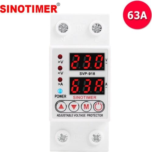 Single Phase Home Usage 230VAC 40A 63A Over Under Voltage Protection Device Voltage Relay Protector with Over Current Protection