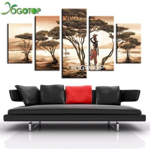 Puzzle Diy Diamond Painting 5 Pieces African Sunset Trees Scenery Full Drill rhinestone Mosaic Diamant Embroidery Decor ML1318