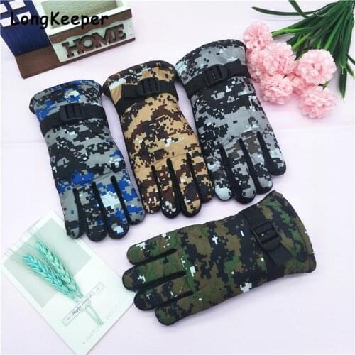 Boys Girls Winter Warm Windproof Gloves Kids Breathable Adjustable Glove Children Sports Ski Camouflage Full Finger Mittens
