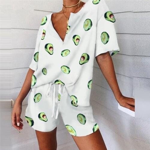 Cute Womens Print Summer Pajamas Set Casual Sleepwear T-Shirts and Shorts Pjs Homewear