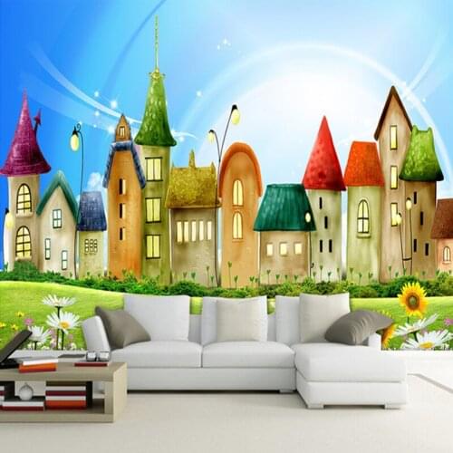 Custom Any Size Wall Cloth Wall Painting Cartoon House Castle Photo Wallpaper For Kids Room Bedroom Decor Mural Papel De Parede