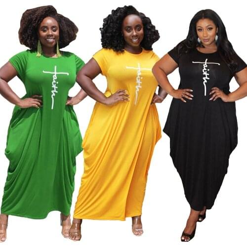 Wholesale Dropshipping Plus Size Dresses Elegant 4xl 5xl Solid Color Round Neck Short Sleeve Irregular Loose Womens Long Dress