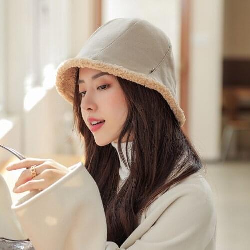 Warm Women Bucket Hat Winter Suede Artificial Fur Thick Warm Plush Female Cap Wool Fleece Fisherman Caps Sunscreen Panama Cap