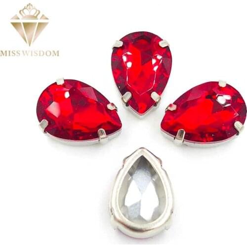 10X14mm/13X18mm glass crystal Red teardrop Copper claws hollow thick bottom high quality Sew on rhinestones DIY accessories
