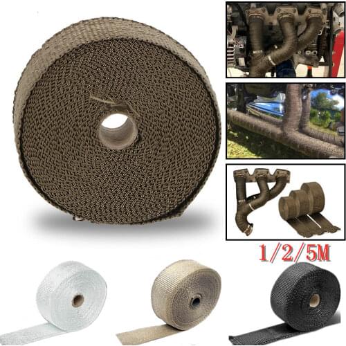 5M Roll Fiberglass Heat Shield Motorcycle Exhaust Thermal Tape Header Pipe Heat Wrap Tape Thermal Protection with Stainless Ties
