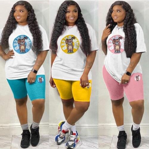 Ueteey New Lovely Cartoon Print Two-piece Short Set Q5170