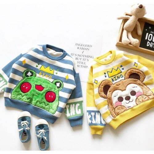 Tonytaobaby Winter Boys and Girls Plush Cute Monkey Frog Stripe Cotton Knitted Sweater