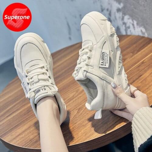 Superone Women Real Leather High Quality Sneakers Round Toe Cross Strap Solid Color Fashion Spring Female Footwear Size 35-40