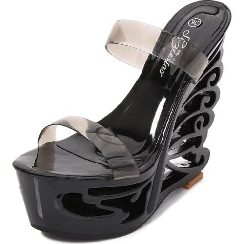 Women Wedges Transparent Shoes PVC Slope Heel Sandal Woman Summer HOT Sexy Extra High Heel 14.5CM Shoes Female Slipper