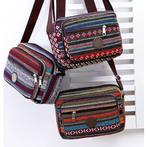 Womens Bags New Fashion Canvas Messenger Bag Middle-aged and Old Ethnic Multi-layer Large-capacity Shoulder Bags