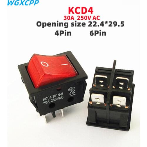 Special for Eelding Machine 30A 250V High Current KCD4 22*29 Red Copper Rocker Power Switch 4Pin Button Electrical Accessories