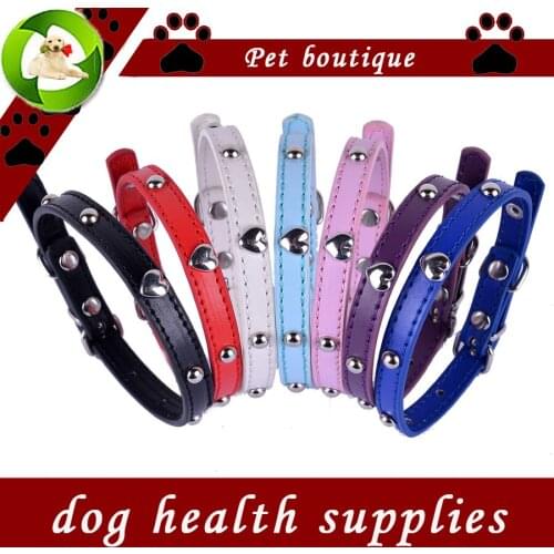 10pcs/lot) small pet dog-collar leather adjustable buckle mushroom studded heart shaped collar charm pet products