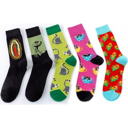 2021 Happy Socks Men Women New Color Combination Dinosaur Jesus Thumb Lemur Corn Dog Sportsman Cool Funny Socks