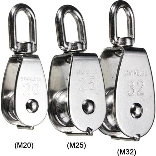 304 Stainless Steel Pulley M15 M20 M25 M32 Single Wheel Swivel Lifting Rope Pulley Lifting Wheel Load Bearing Tools