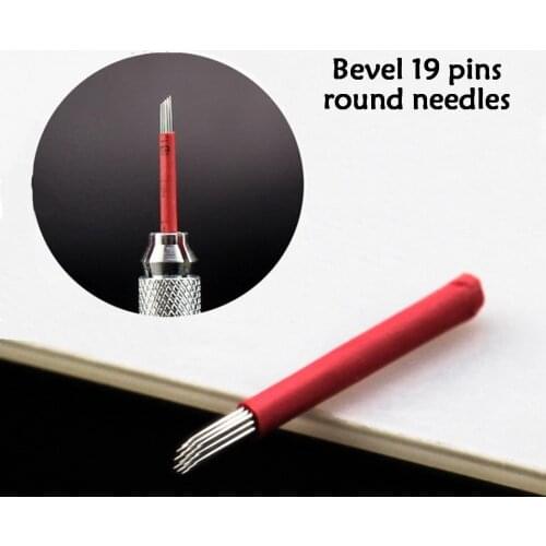 50 Pcs Bevel 19 Pins Round Needles Permanent Makeup Microblading 3D Fog Eyebrow Embroidery Manual Pen 19 Round Needles