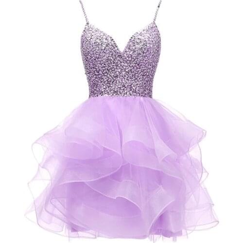 ANGELSBRIDEP Spaghetti Short Homecoming Dress Tulle Prom Dress Beaded Bodice Sequins Party Gown 8 Grade Graduation Dress HOT