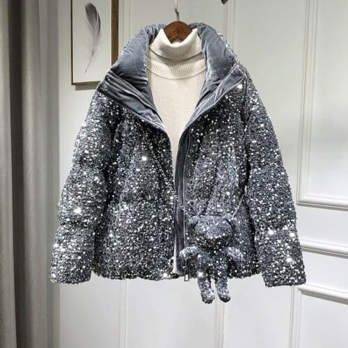 Sequin Basic Coats Winter Down Jacket Women Corduroy Short Parkas 2021 Warm Down Jackets Thick Motorcycle jacket Streetwear