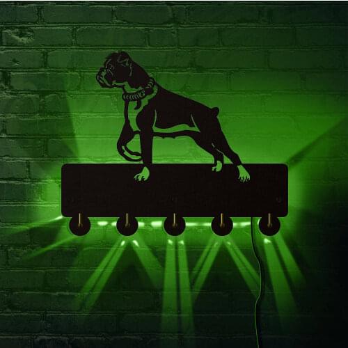 Boxer Dog Household Decor LED Lighted Wall Hooks Animals Pet Pug Puppy Wall Coat Clothes Coat Hook Keys Holder Dog Lover Gift