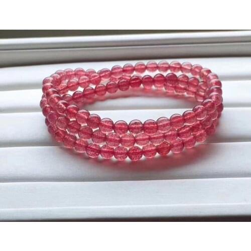 6mm Natural Red Strawberry Quartz Crystal Bracelet Woman Man Love Round Beads Gift Stone 3 Laps Charms Fashion Love AAAAA