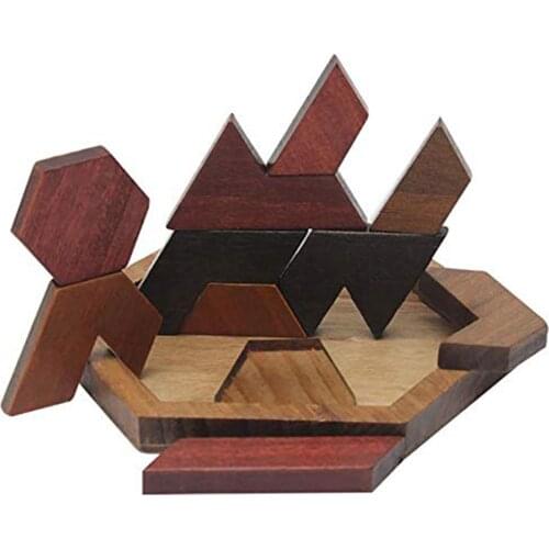 New Wooden Tangram Jigsaw Brain Game Puzzle Bloacks Preschool Children Play Training Educational Toys Hexagonal Shaped Game DH