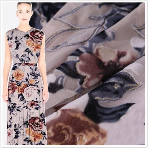 Free Elegant rose flock printing Cotton silk georgette velvet evening dress long-sleeve shirt quality slopwork cotton fabric