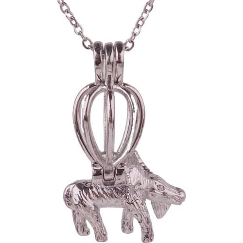 K1677 Dull Silver copper Cattle sheep Bead Pearl Cage Aroma Essential Oil Diffuser Locket Necklace with stainless steel chain