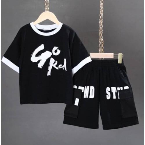 2021 New Boys Girl Unisex Clothes Set Short Sleeve T-Shirt +Pants Summer Kids Hip hop Sports Suit Children Clothing 4 -14 Years