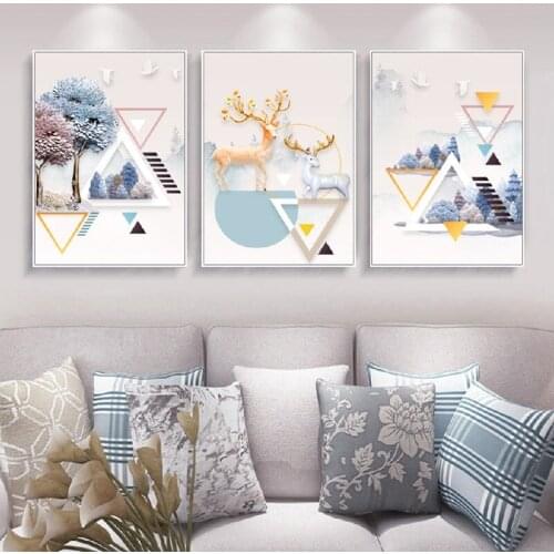 Flying Birds And Lovely Deers Canvas Painting Beautiful Trees Posters And Prints Wall Pictures For Living Room Unframed