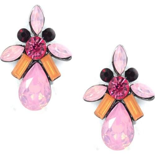 LUBOV 7 Colors Fashion Opal Stone Stud Earrings Women Elegant Crystal Earring Trendy Golden Earrings For Women Girl Jewelry New