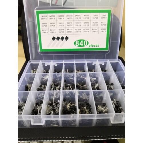 24Value*35PCS=840pc Transistor Kit BC327/337/517/547/548/549/50 2N2222/3906/3904/5551/5401 C945 A1015 S/9012/9013/9014/9015/8050