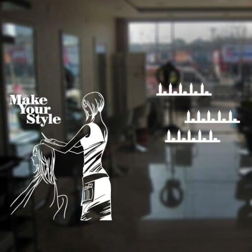 Hair Salon Sticker Beauty Salon Sex Girl Decal Haircut Posters Vinyl Wall Art Decals Decor Windows Decoration Mural M0025