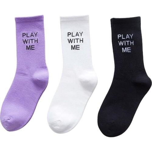 3 Pairs Women Socks Street Kawaii Skateboard Hip Hop Sock Meias Sox All-match Funny English Words PLAY WITH ME Tide Art Socks