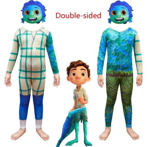 New Luca Alberto Sea Monster Cosplay Child Pantyhose Mask Two-sided Wear Set Halloween Christmas Childrens Birthday Gift Tights