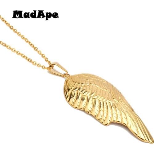 MadApe New Fashion Angel Wings Pendants & Necklace Cross Chain Stainless Steel For Mens Womens Gold Color Necklace Jewelry Gift