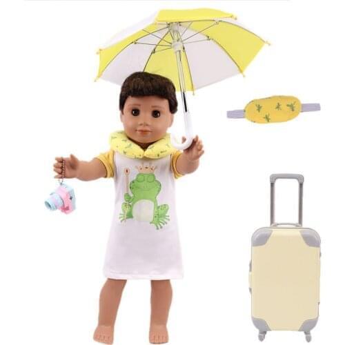 New Pattern Five Piece Umbrella+Camera+U-Shaped Pillow+Trunk Fit 18 Inch American&43cm Baby New Born Doll Clothes Accessories