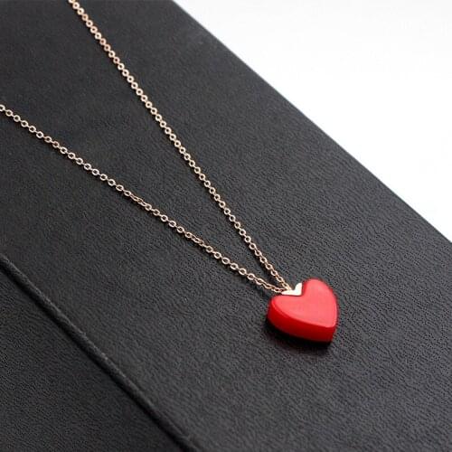 Red Heart Necklace Titanium Steel Rose Gold color Women hearts charm Pendant Necklaces ,wholesales price