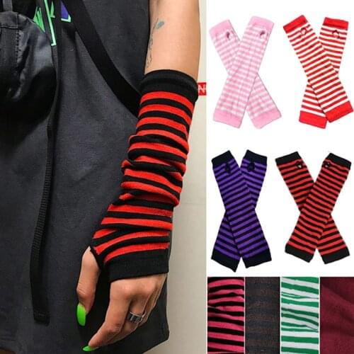 Fingerless Gloves Arm Sleeve Unisex Sports Punk Striped Hand Warmer Mesh Long Gloves Cotton Fashion Sleeves Wrist Cover
